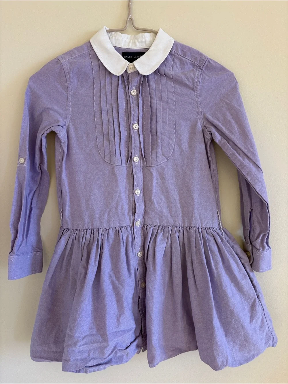 Ralph Lauren Girls Lavender Oxford Pintuck Preppy Dress (MISSING BUTTON & BELT)